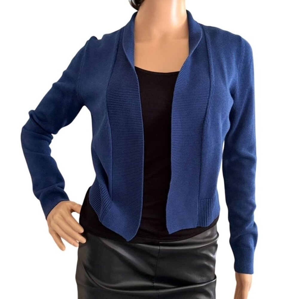Michael Kors Petite Cardigan Blue Open Front Sweater Size XSP Ribbed Hem